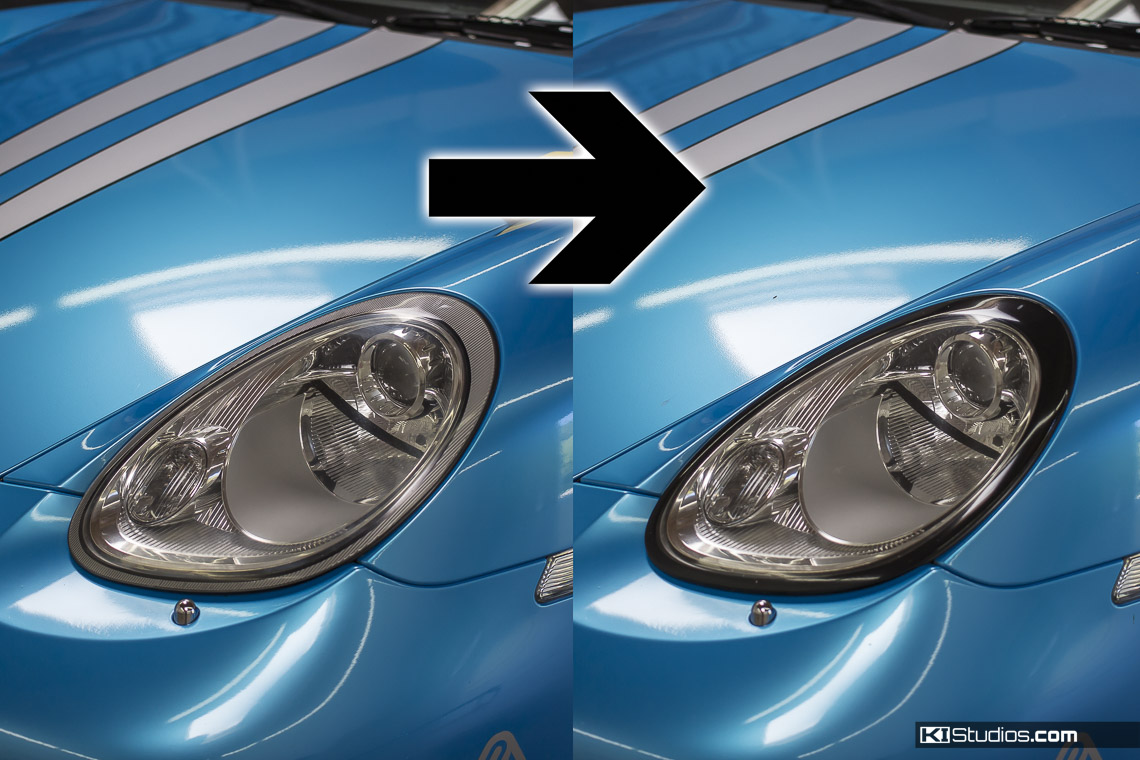 Porsche Headlight Trim Before and After