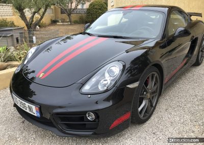 Porsche 981 Cayman Black with Red Stripes