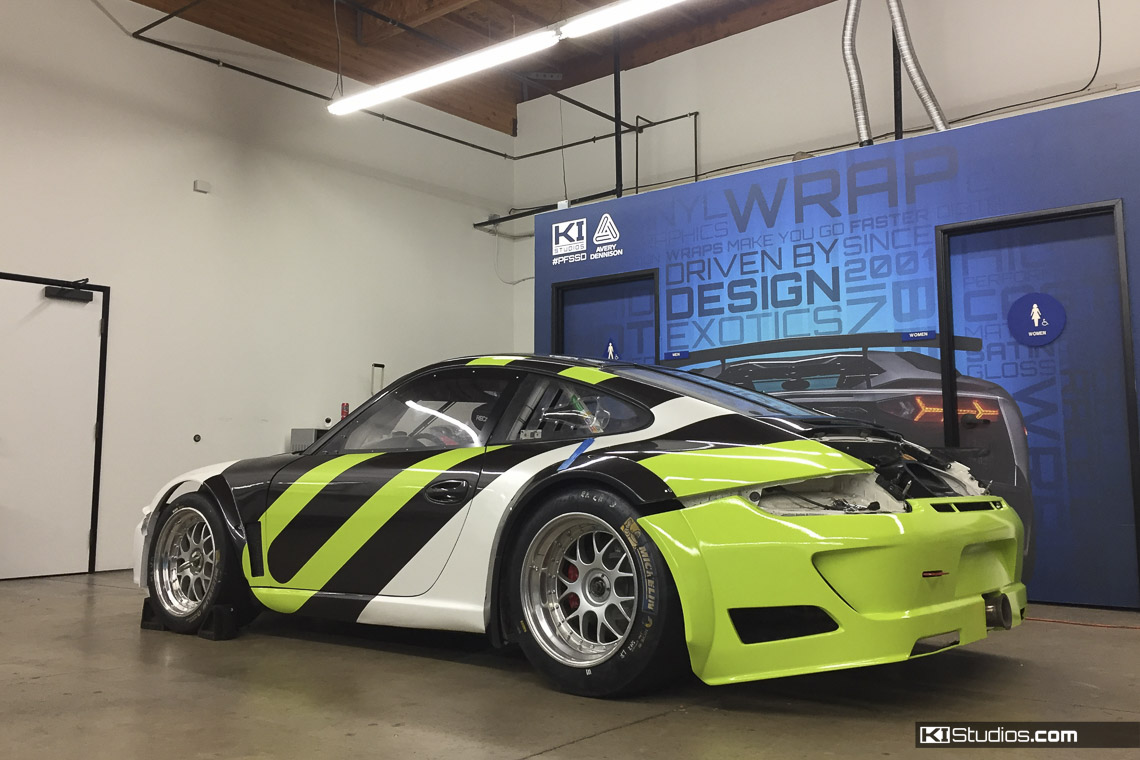 Avery Dennison Porsche Race Car Wrap in Progress