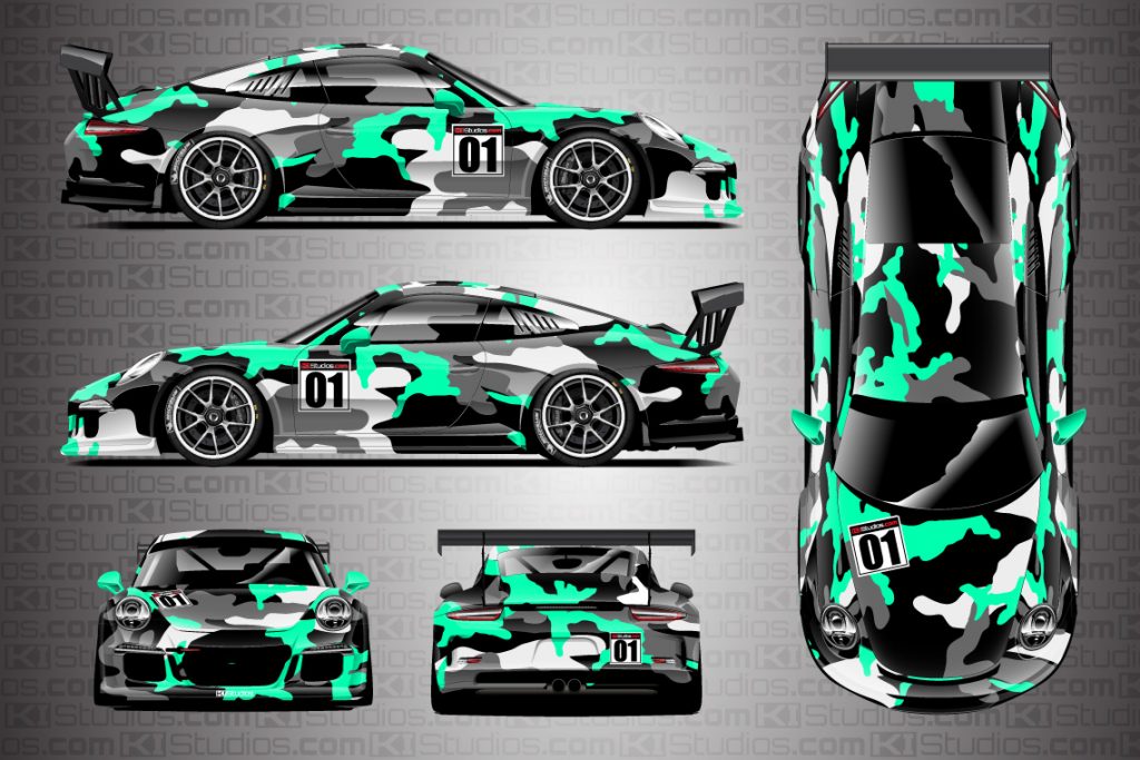 Porsche 911 Race Car Camo Wrap - Covert in Mint Green by KI Studios