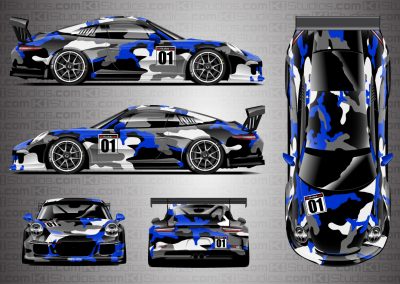 Blue Camo Covert Porsche 911 Cup Wrap