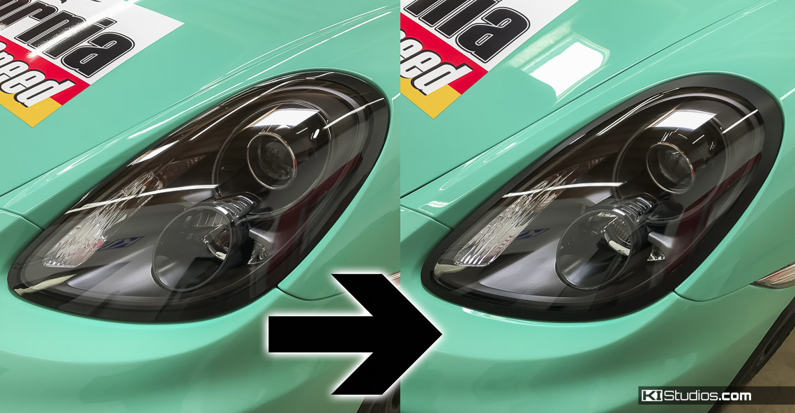 Porsche 981 Cayman Headlight Trim Comparison - KI Studios