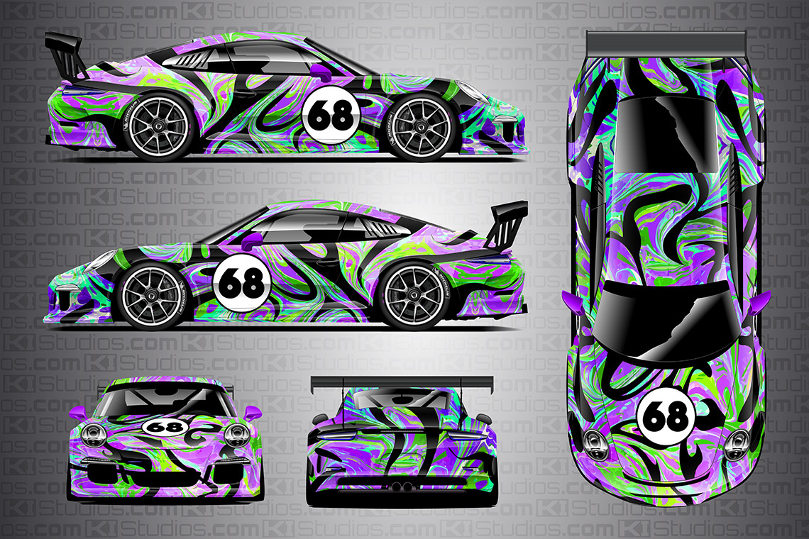 KI Studios Porsche 911 GT3 Cup Livery Wrap - Groovy - Full Toxic Purple Colorway