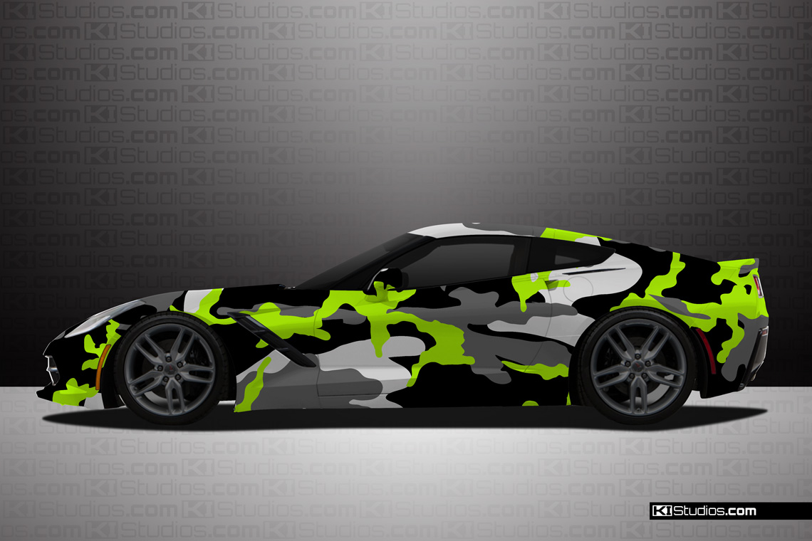Corvette C7 KI Studios Covert Camo Wrap Lime Green
