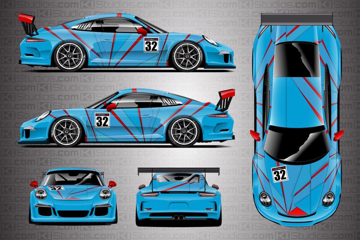 Porsche 911 Cup Racing Livery by KI Studios - Rift in Light Blue / Red