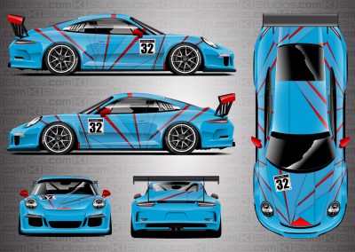 Porsche 911 Cup Racing Livery by KI Studios - Rift in Light Blue / Red