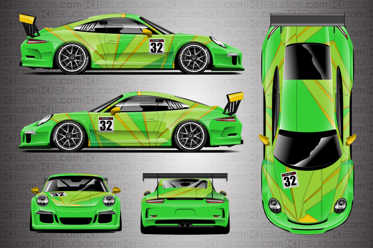 Porsche 911 Cup Racing Livery by KI Studios - Rift in Lime Green / Yellow