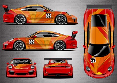 Porsche 911 Cup Racing Livery by KI Studios - Rift in Red-Orange / Yellow