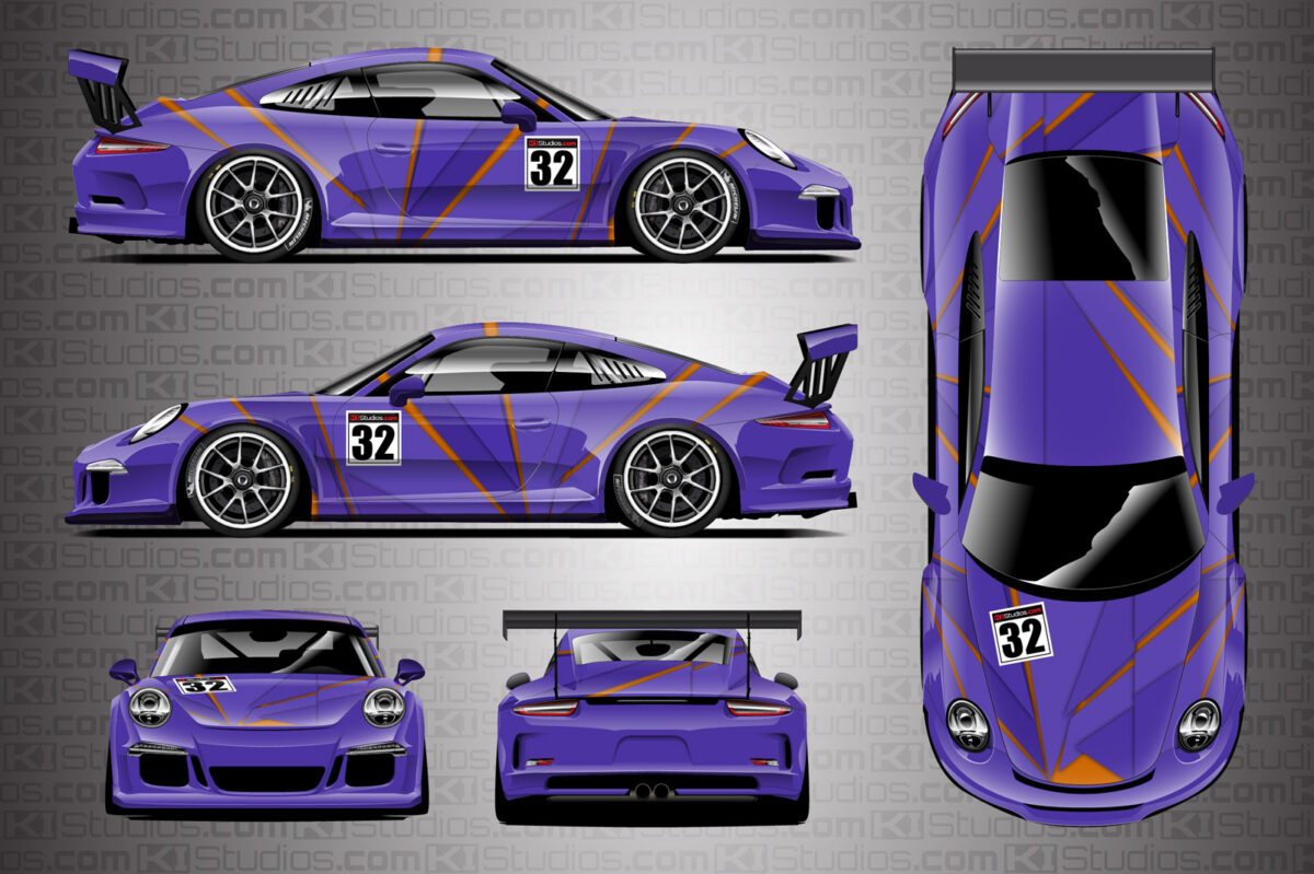 KI Studios Porsche 911 Racing Livery Car Wrap Purple - Orange (RIFT)