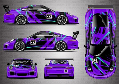 Porsche Cup Racing Livery "Shredded" by KI Studios in color combo: black, sky blue and purple