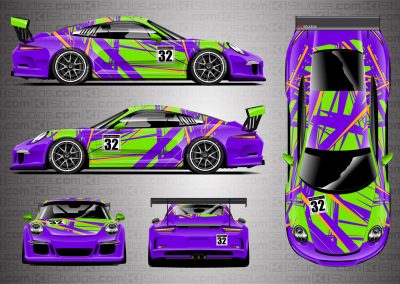 Porsche Cup Racing Livery "Shredded" by KI Studios in color combo: lime green, orange and purple