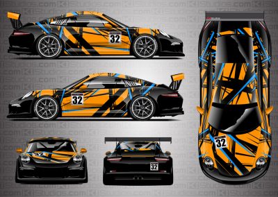 Porsche Cup Racing Livery "Shredded" by KI Studios in color combo: orange, sky blue and black