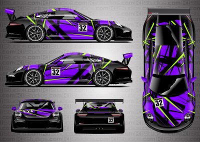 Porsche Cup Racing Livery "Shredded" by KI Studios in color combo: purple, lime green and black
