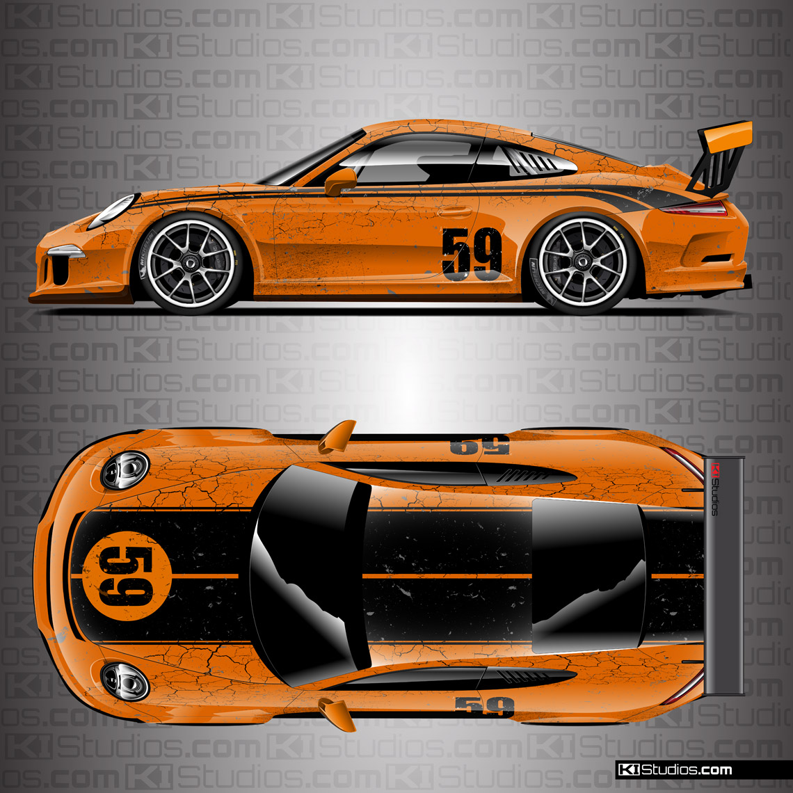 Porsche 991 GT3 Cup Car Brumos Porsche Style Distressed Livery by KI Studios - Orange, Black, Black