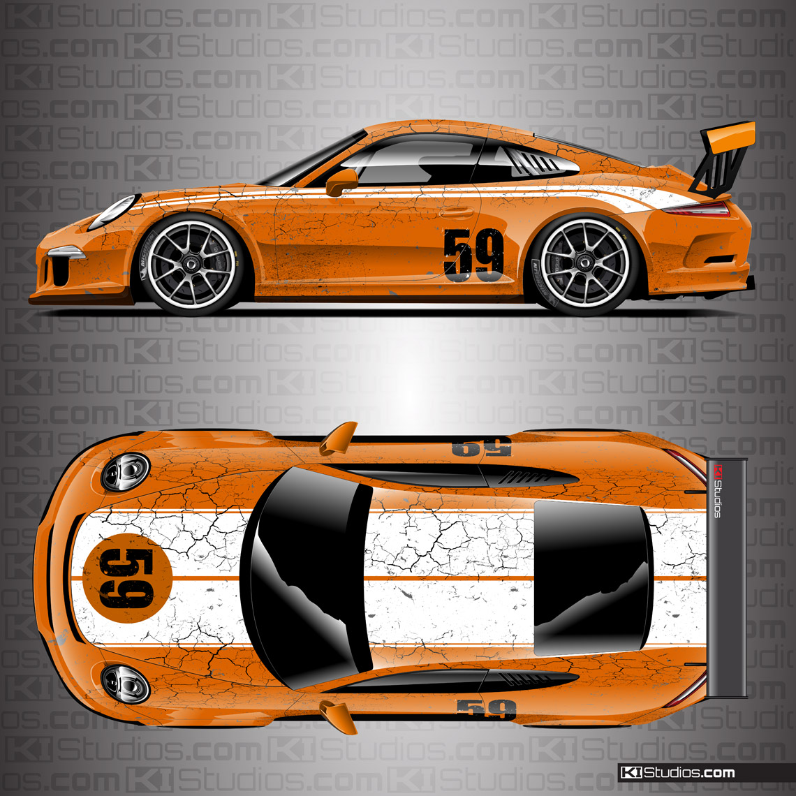 Porsche 991 GT3 Cup Car Brumos Porsche Style Distressed Livery by KI Studios - Orange, White, White
