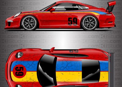Porsche 991 GT3 Cup Car Brumos Distressed Livery by KI Studios - Red, Blue, Yellow