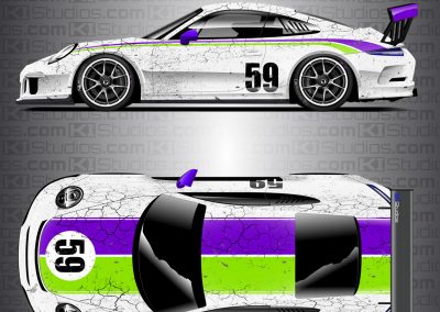 Porsche 991 GT3 Cup Car Livery by KI Studios - White, Purple, Lime Green
