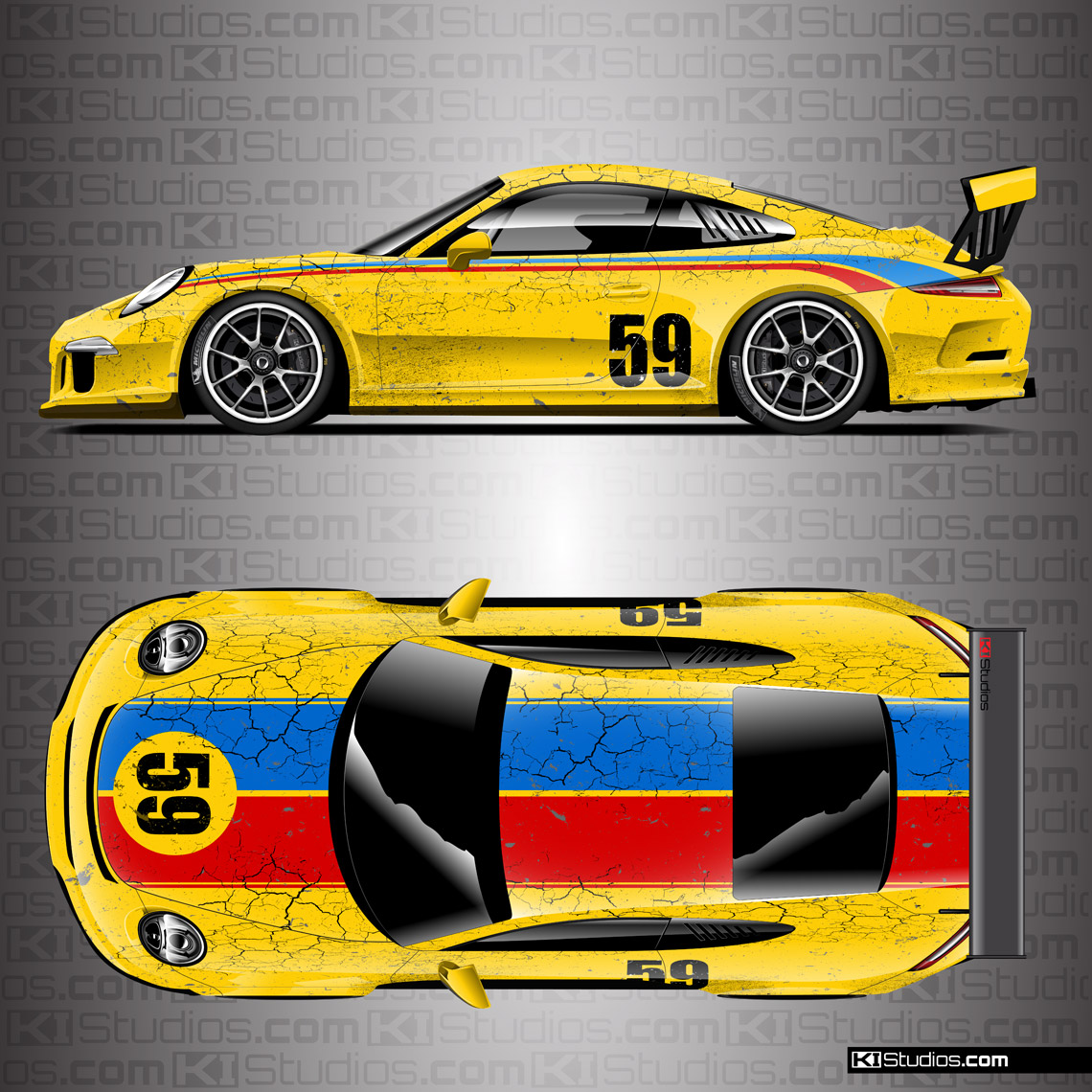 Porsche 991 GT3 Cup Car Livery by KI Studios - Yellow, Blue, Red