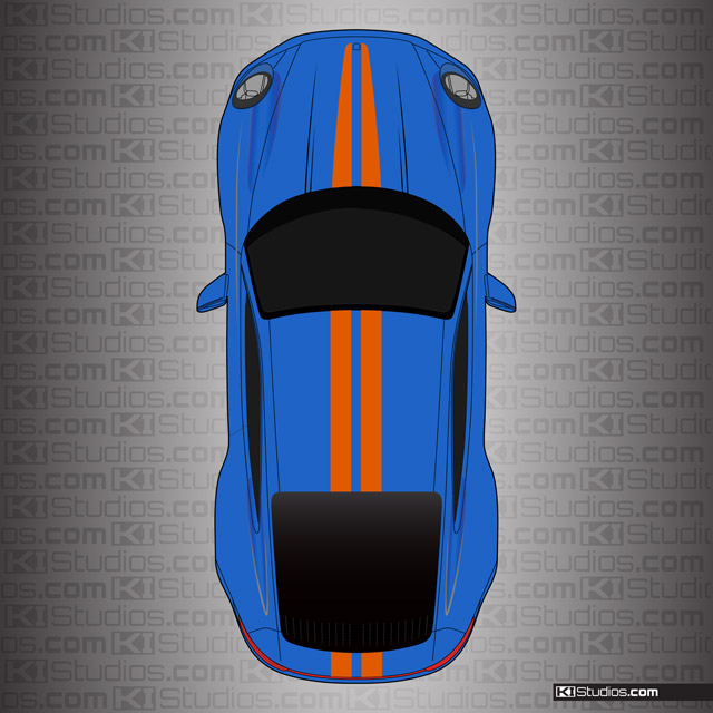 Porsche 992 Carrera 4S Stripe Kit 008 Sample of Orange Stripes on Blue