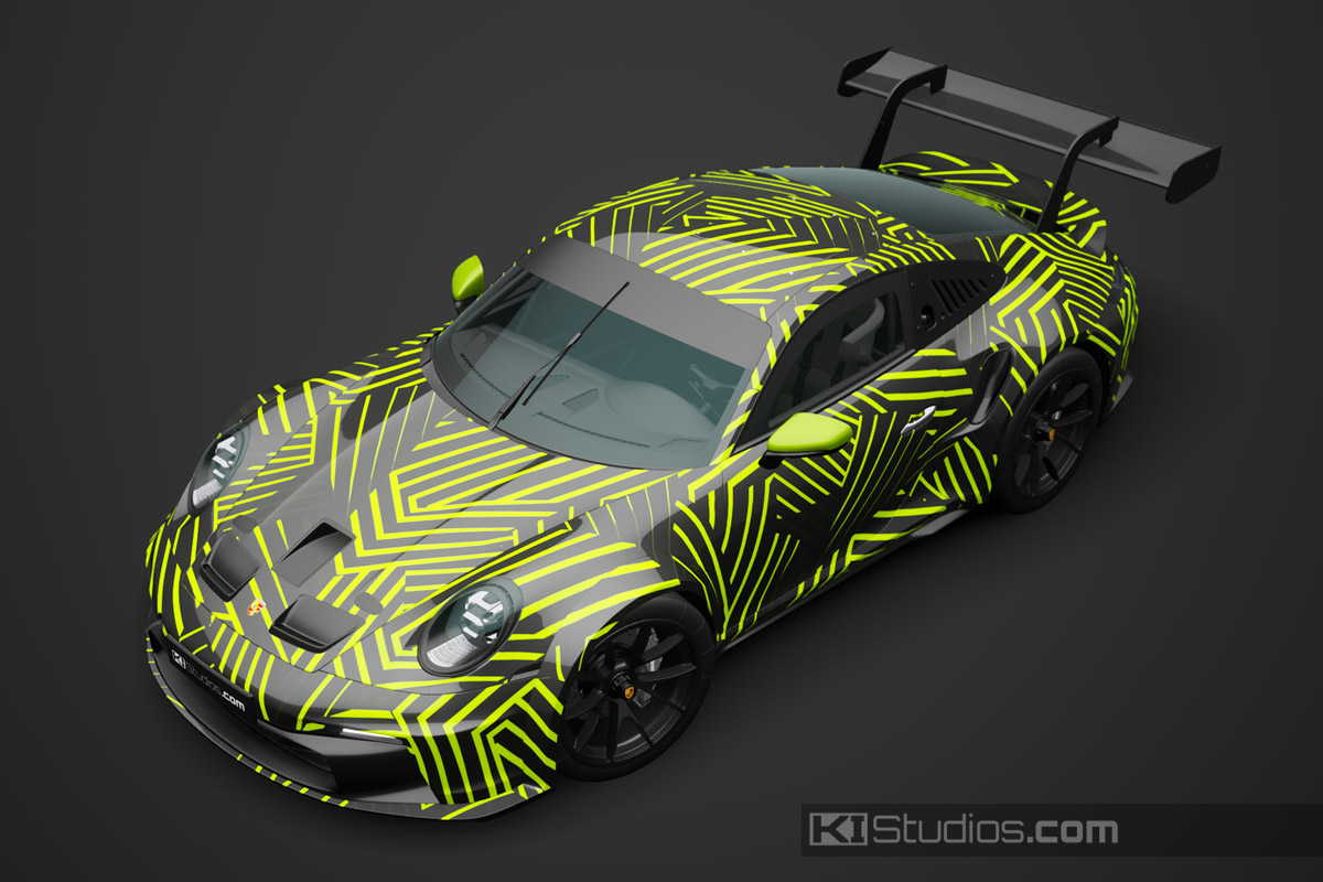 Proto Camo Porsche 911 Cup Livery Design by KI Studios - Lime Green Base