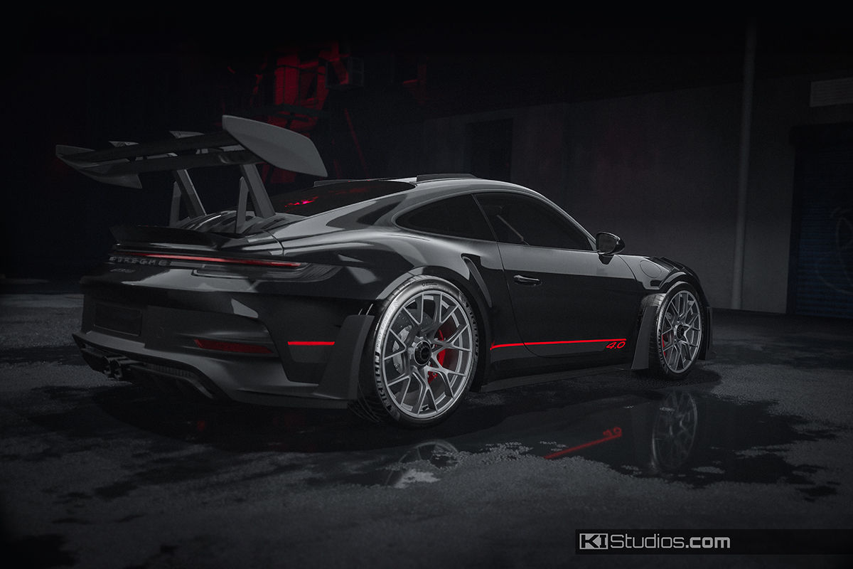 Porsche 992 GT3 RS Custom Stripes - Black on Black with Red Accents